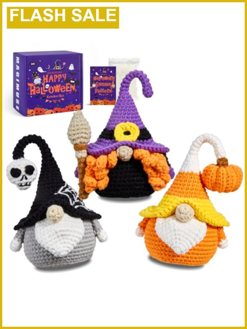 Crochet Kit for Beginners Halloween Gnome Amigurumi Yarn Set Video Tutorial